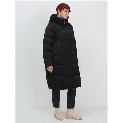 Пальто зимнее утепленное с капюшоном женское черного цвета 7702Ch