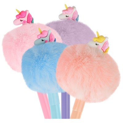 Ручка гелевая стираемая MESHU "Fluffy Unicorn" синяя, 0,5мм, корпус ассорти, с топпером