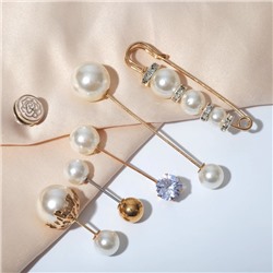 Набор булавок (6 шт.) «Жемчужное ассорти», 6.5 см, белый в золоте