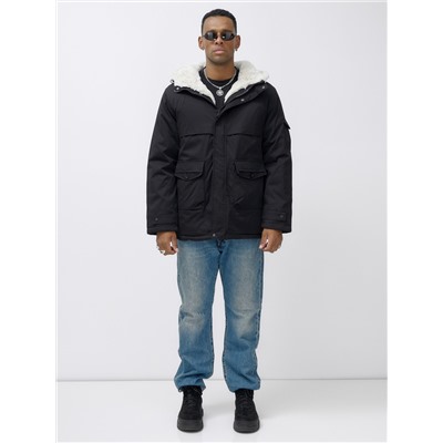 Парка мужская зимняя удлиненная с мехом черного цвета 8757Ch