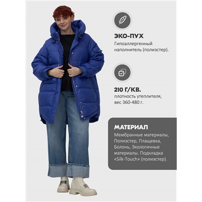 Куртка зимняя женская с капюшоном модная синего цвета 7341S