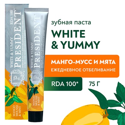 Зубная паста PresiDENT White & Yummy Манго-мусс с мятой, 75 мл.