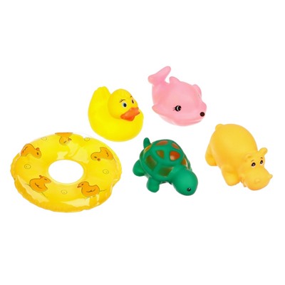 Резиновые игрушки для ванны Крошка Я «Зверята с кругом», с пищалкой, в наборе 5 шт., МИКС
