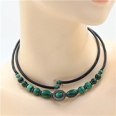 Комплект чокер и браслет с малахитом шарики 5-10мм, 43см, 17см