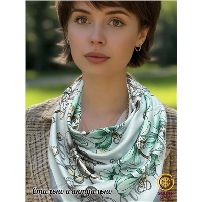 Платок шелковый Арт М43/5 (бирюзово-голубой с серой каймой)