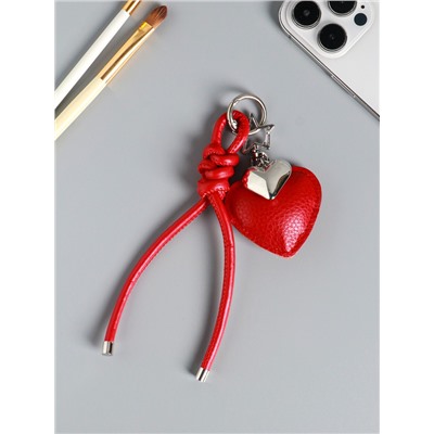 Брелок для ключей на карабине кожзам «Сердце», с узлом, красный, на сумку, рюкзак, 21×5.5×1.5 см