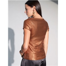 Футболка облегающая из хлопка в рубчик с вырезом лодочка с матовым покрытием металлик