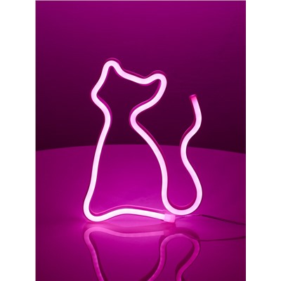 Неоновая вывеска «Кошка» 16 × 23 см, батарейки ААх3 (не в комплекте), USB, свечение розовое