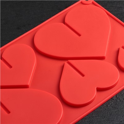 Форма для шоколада 3D Доляна «Сердце», силикон, 17×29 см, 6 ячеек (8,5×6,2 см), цвет МИКС