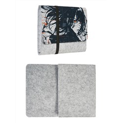 Папка А4 объёмная с клапаном, на резинке "Аниме @orange_lotus", фетр светло-серый, 32х24х3см