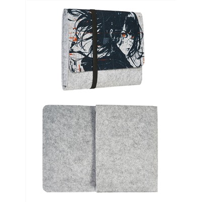Папка А4 объёмная с клапаном, на резинке "Аниме @orange_lotus", фетр светло-серый, 32х24х3см