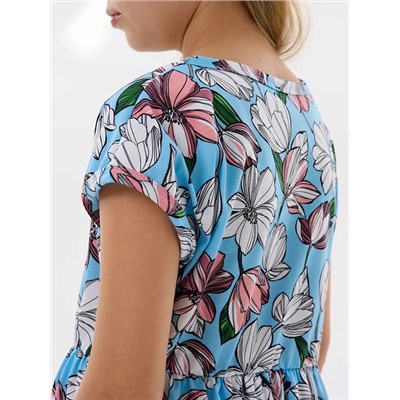 Детское платье "Ласточка" / Розовые тюльпаны на голубом