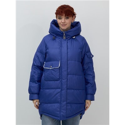 Куртка зимняя женская с капюшоном модная синего цвета 7341S