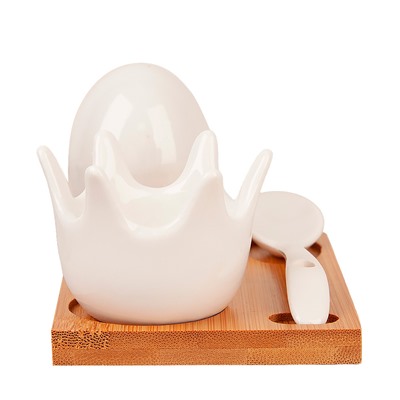 Набор на подставке: подставка для яйца, солонка, ложка "Naturel" 11,5*8*5см (подарочная упаковка)