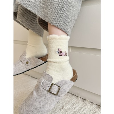 Demi-season keep warm fleece velvet cartoon cute knee socks for pregnant, with embroidery, mid-length