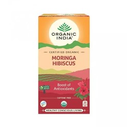 Чай из Моринги и Гибискуса (25 пак, 2 г), Moringa Hibiscus Tea, произв. Organic India
