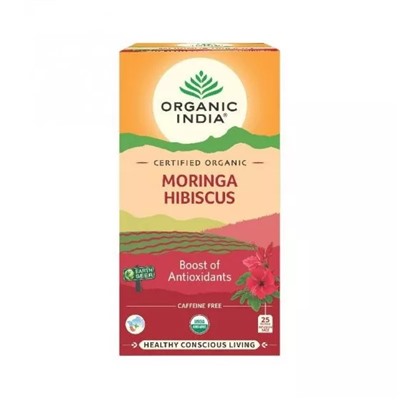 Чай из Моринги и Гибискуса (25 пак, 2 г), Moringa Hibiscus Tea, произв. Organic India