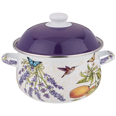 КАСТРЮЛЯ AGNESS ЭМАЛИРОВАННАЯ С ЭМАЛ.КРЫШКОЙ СЕРИЯ "ПРОВАНС ЛИМОНЫ" 2.8 Л, 20*12 СМ