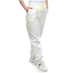 M073 WHITE Брюки спортивные женские на флисе (85% хлопок, 10% полиэстер, 5% спандекс) 7986