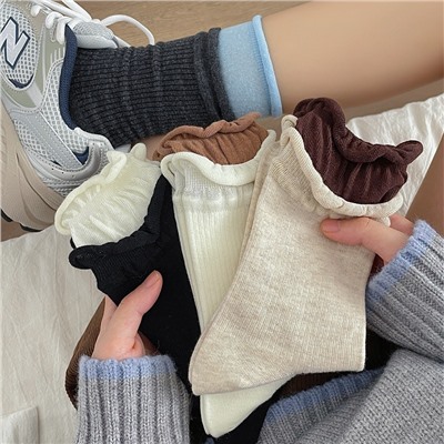 Korean INS Angola red fake two pieces of contrasting socks Shuangluokou pile pile of cotton bone boneless stockings