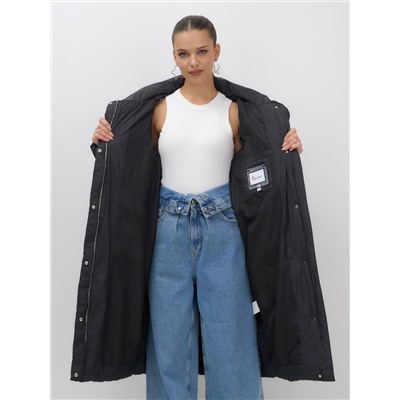 Пальто зимнее утепленное с капюшоном женское черного цвета 7748Ch