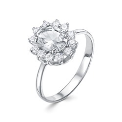 Кольцо с фианитом родированное серебро 925*