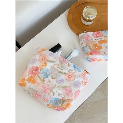 Fresh cute capacious organizer bag, handheld cosmetic bag to go out, travel bag, liner, floral print