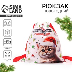 Рюкзак - мешок детский новогодний «Котик в шапке», 35×30 см