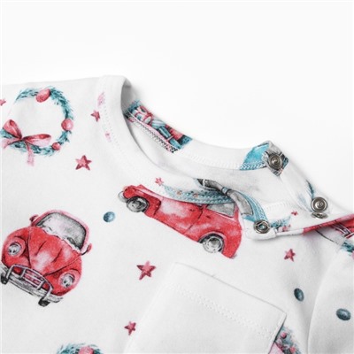 Футболка детская MINAKU New Year's cars, рост 68-74 см, белая