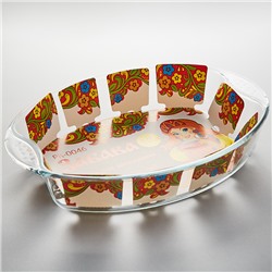 Форма для запекания овальная с ручками 3,2 л 350×245×65 мм из жаропрочного стекла РК-0046 "ЗАБАВА"