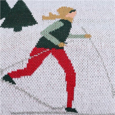 Подушка вязаная с новогодним рисунком Let's Ski из коллекции New Year Essential, 45x45 см