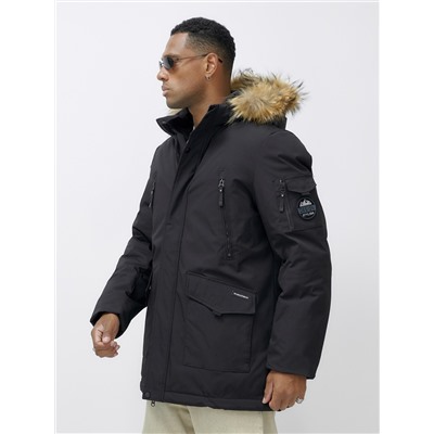 Парка мужская зимняя удлиненная с мехом черного цвета 602_1Ch