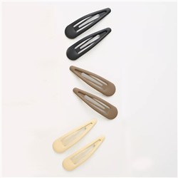 Комплект заколок для волос "клик-клак" с МАТОВЫМ покрытием 6 шт.  Коричневый + Черный + Беж