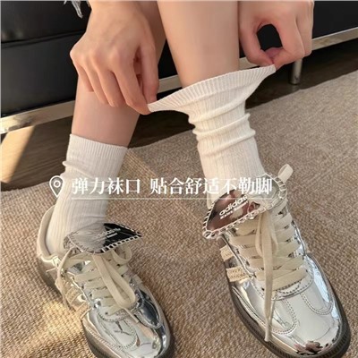 Autumn cotton white knee socks, summer thin shoes for leather shoes, mid-length, Korean style