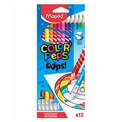 Карандаши 12цв стираемые с ластиком пластик Maped Color Peps Oops 832812/12/Франция