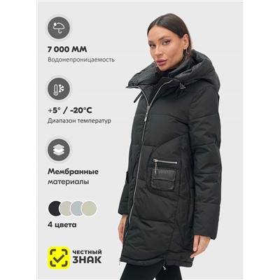 Куртка зимняя женская с капюшоном модная черного цвета 3193Ch