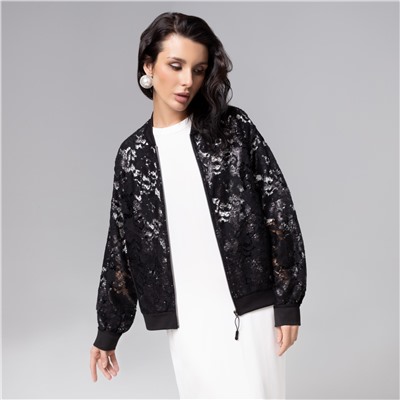 Бомбер с пайетками, расшитый, Секрет смелости (чёрный)