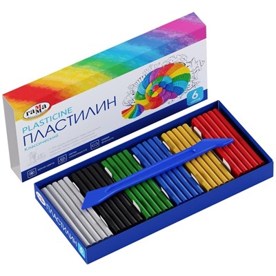 Пластилин Гамма "Классический", 06 цветов, 120г, со стеком, картон. упаковка