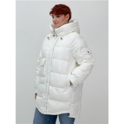 Куртка зимняя женская с капюшоном модная белого цвета 7341Bl