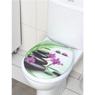 Сиденье для унитаза с крышкой Доляна «Камни дзен», 40×37 см, мягкое