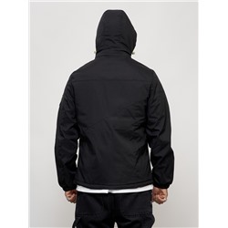 Куртка спортивная мужская весенняя с капюшоном черного цвета 88027Ch