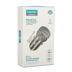 АЗУ FaizFull 2 USB выхода PD/20W+QC3.0/18W черный/метал. корпус (в коробке)