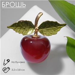 Брошь «Вишня» с листочками, красно-зелёная в золоте