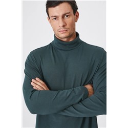 Longsleeve bawełniany męski z domieszką elastanu gładki kolor zielony