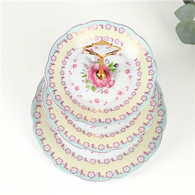 Этажёрка для фруктов и десертов Доляна «Цветочный вальс», 3 яруса, d=15.5/17/23 см, керамика, разноцветная