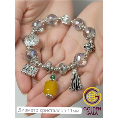 Браслет женский с кристаллами на резинке БР12/03 (перламутровый хамелеон)