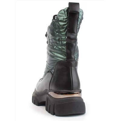 02-FAR137-3Z GREEN/BLACK Дутики женские (искусственная кожа, плащевая ткань, шерсть)