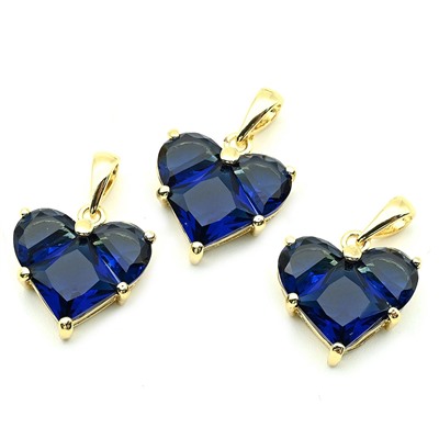 Подвеска Сердце 13,5*14мм золотистая, цв.сапфир
