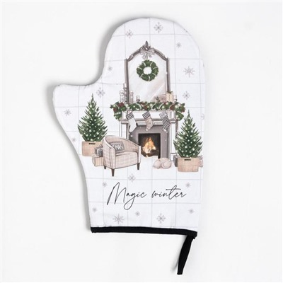 Набор кухонный Magic winter, варежка-прихватка 20×28 см, прихватка 19×19 см,100% хлопок