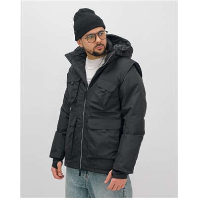 Куртка - жилетка трансформер с подогревом 2 в 1 мужская зимняя черного цвета 6668Ch